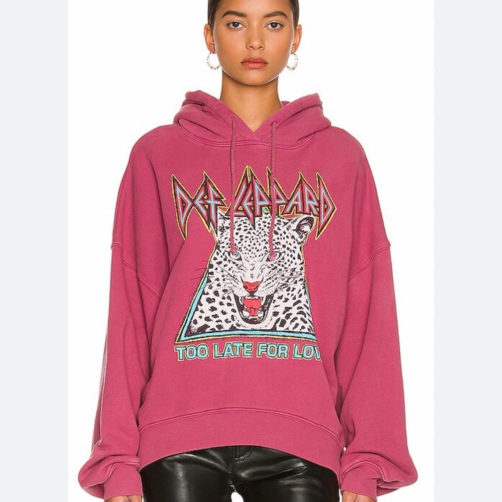 Daydreamer Def Leppard Too Late For Love Oversized Hoodie Sweatershirt Pink Med
